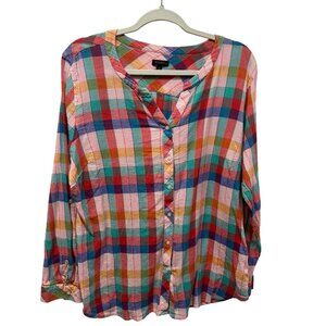 Talbots multi-color plaid boxy cotton button down career wear XL